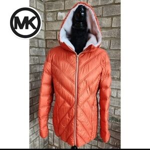 Michael Kors Down Puffer Coat Orange Spice Womans  L Packable NWT!